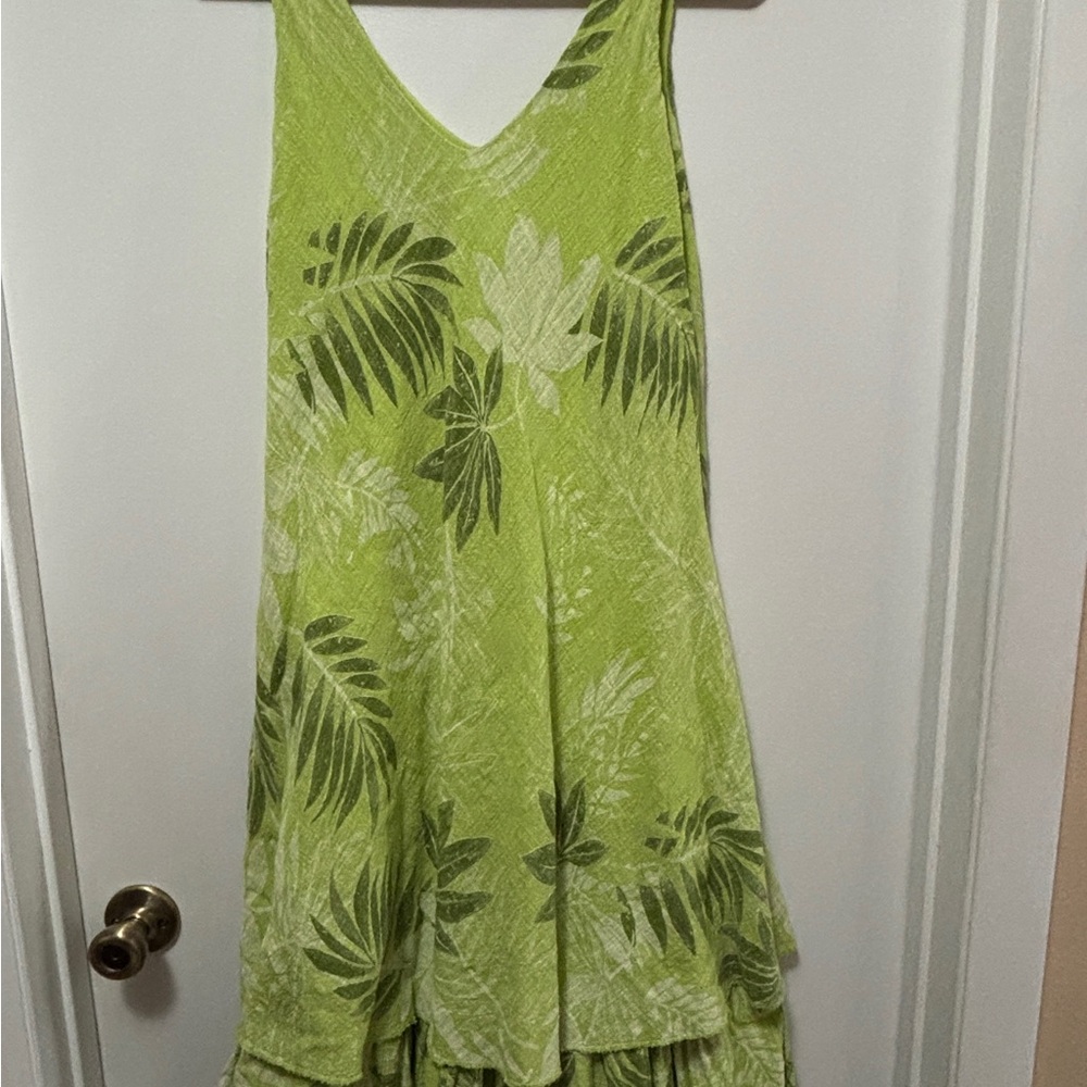 100% Cotton Cherishh Made in Italy Size Medium tank Dress With Tiered Hem Green - Picture 3 of 9